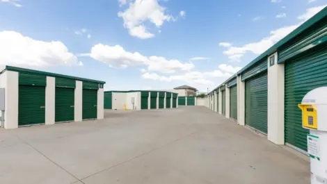 Outdoor storage lockers and storage units.