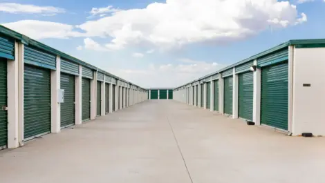 Paved outdoor storage units.