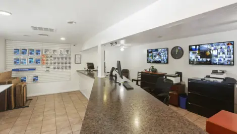 Front office with packing supplies.