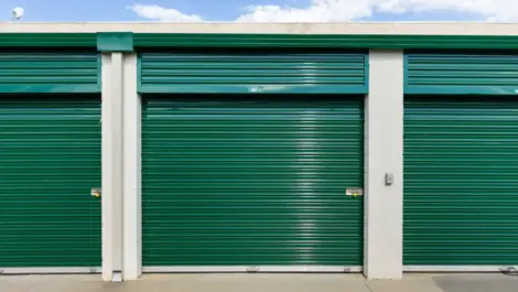 Green exterior storage unit door.