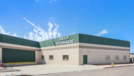 A storage facility marked "self storage".