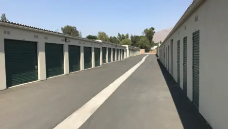 Outdoor storage units of varying sizes.