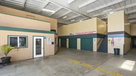 Indoor office and storage units at a storage facility.