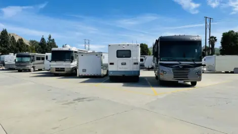 RV's stored in an outdoor storage space.