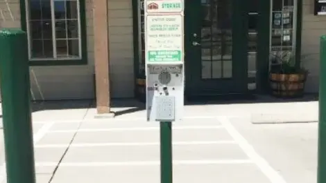 Keypad at an outdoor storage office.